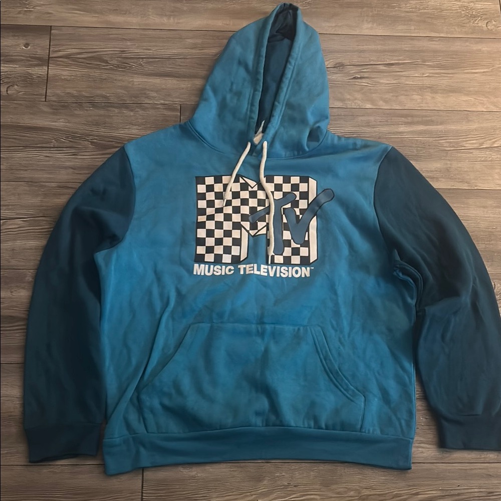 MTV Blue Sweater with Checkered Graphic